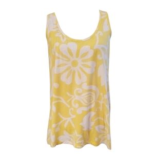 Old Navy Yellow and White Floral Sleeveless Racerback Round Neck Tank Top Size L